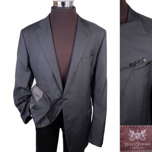 Hickey Freeman Sport Coat Suit Jacket Gray Check "BEACON" Sz 48L Two Button Gray